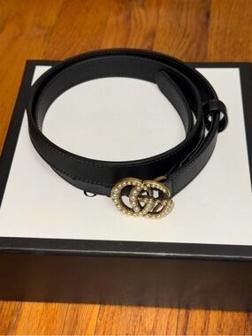 Gucci GG Marmont Pearl Belt – Black Leather – Size 80/32